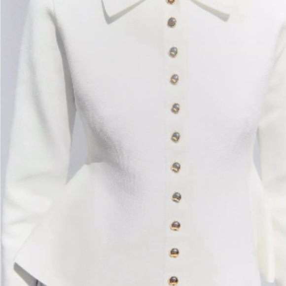 Zara Gold Button White Peplum Cardigan — Size M - NWOT - Picture 4 of 10